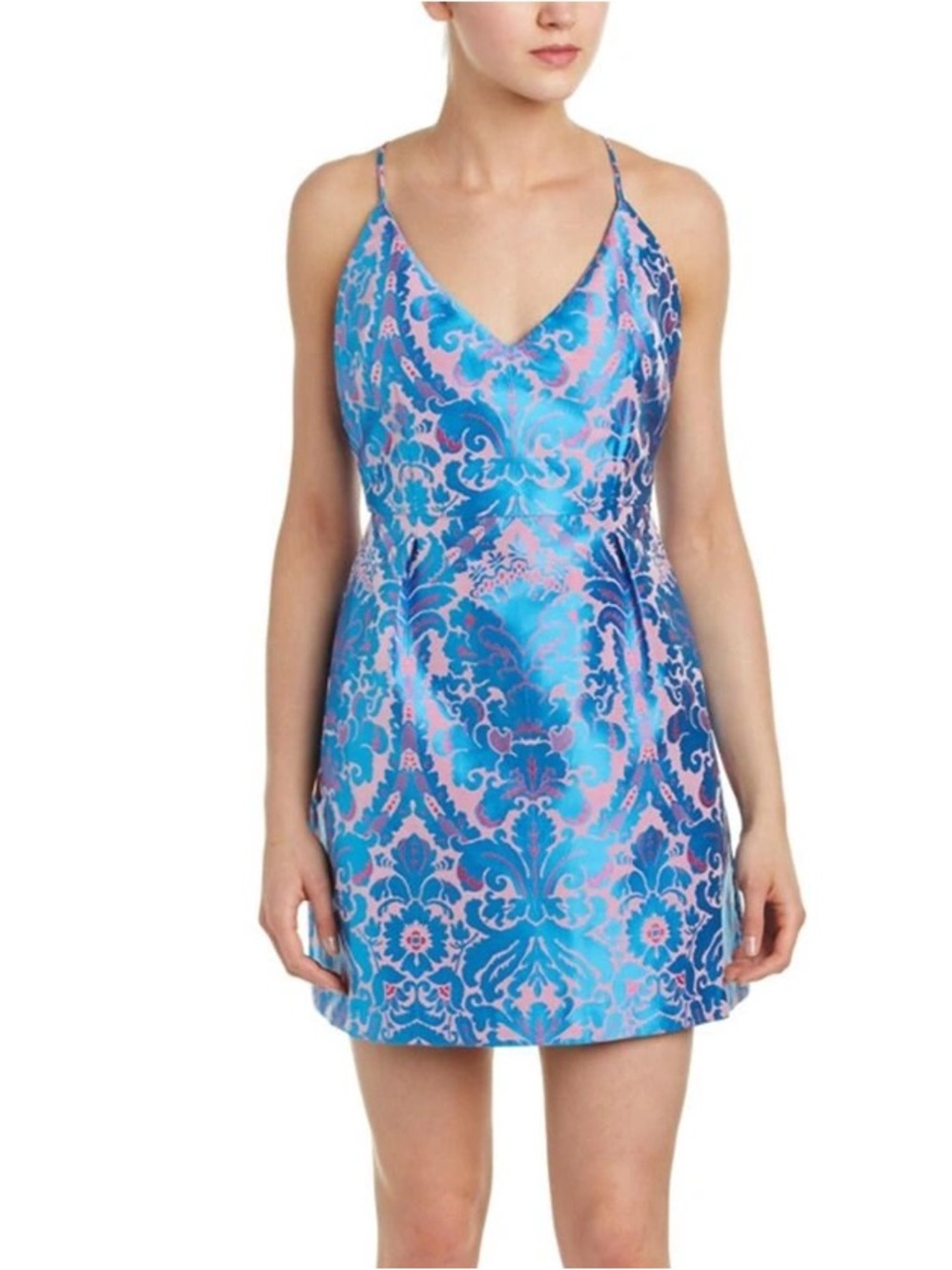 Free People Blue & Pink Printed V-Neck Mini Dress